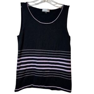 Tahari Arthur S. Levine Black & Purple Striped Knit Sleeveless Top Size 6